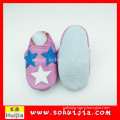 Real factory white and blue star cow leather embroidered baby walkers with kid shoes